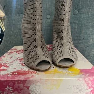 Chinese Laundry Taupe Peep-Toe Heeled Boots